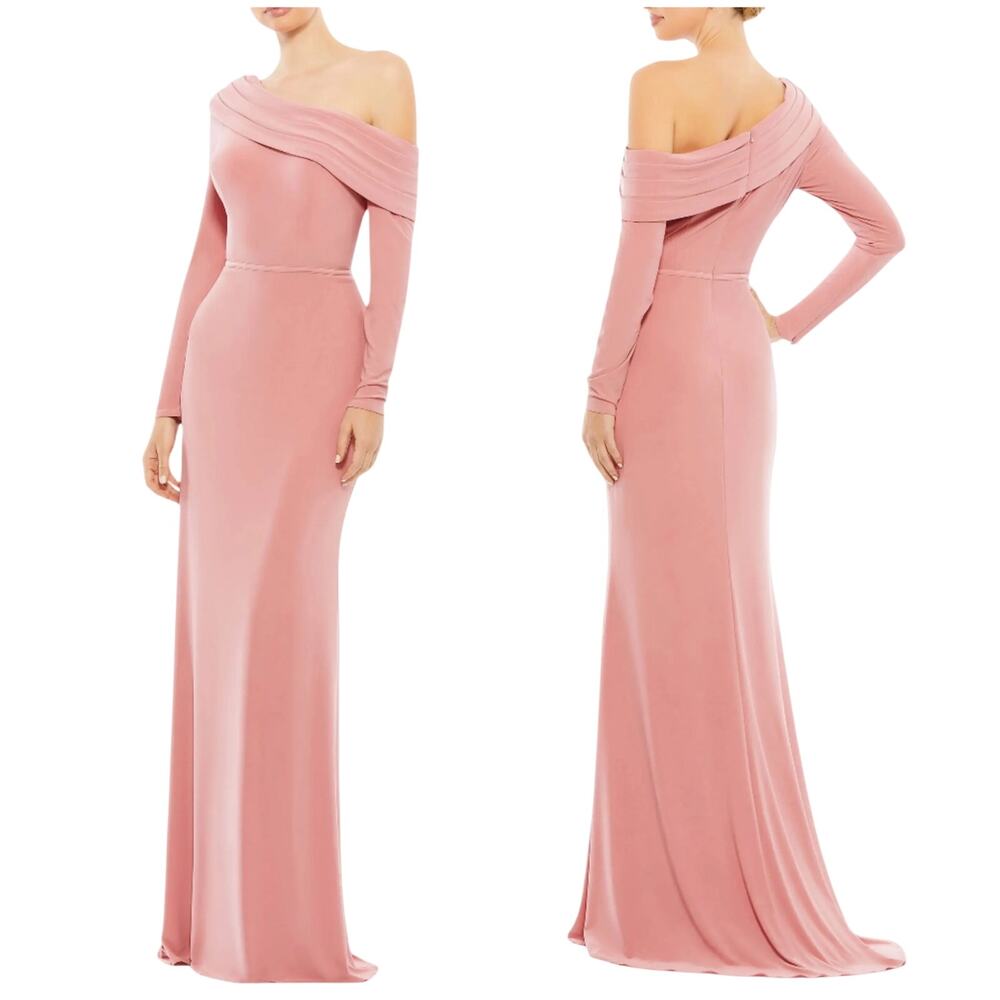 Mac Duggal NWT Pink Drop Shoulder Long Sleeve Column Jersey Gown Size 4 Lined
